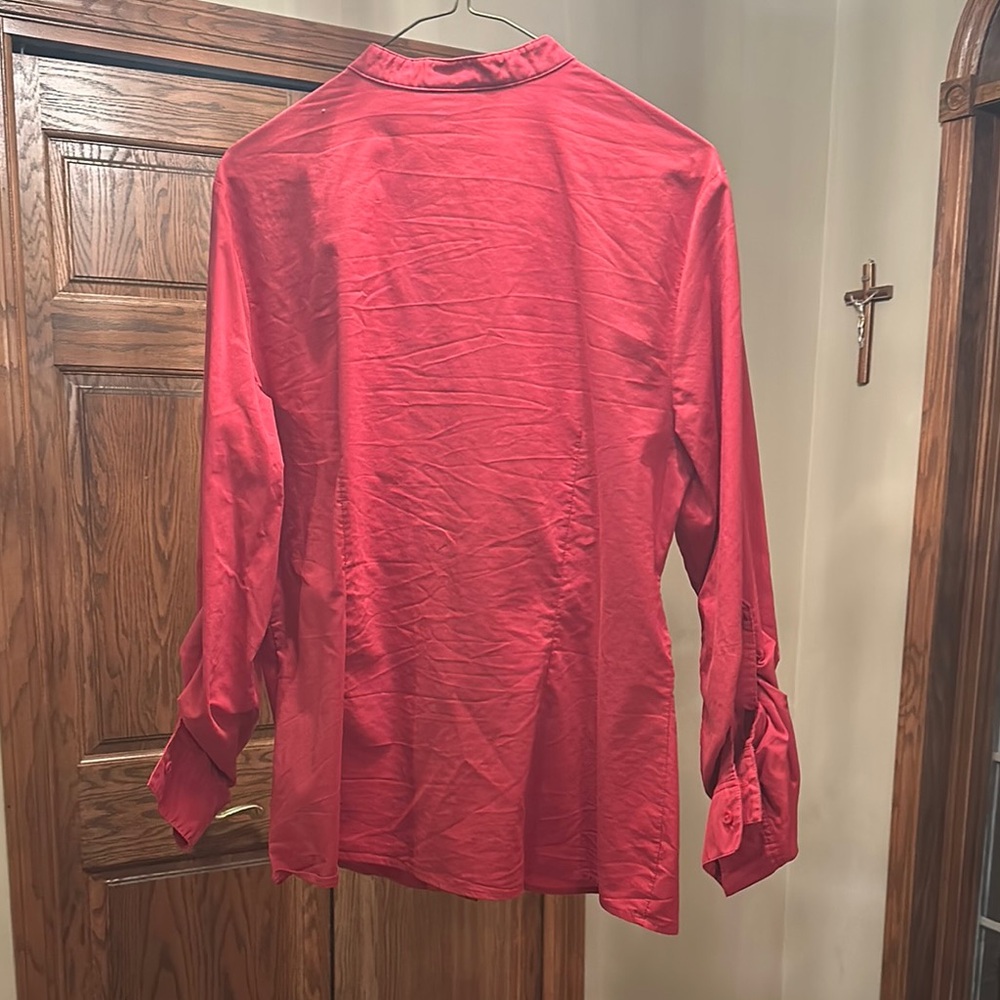 Coral Red Button-Up Blouse - Picture 3 of 3